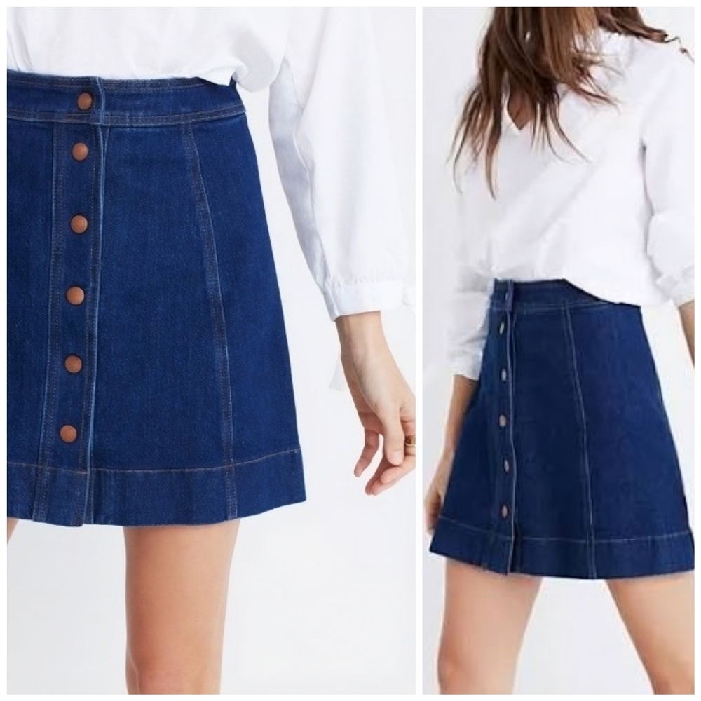 Madewell Dark Blue Denim Button-Front Mini Skirt